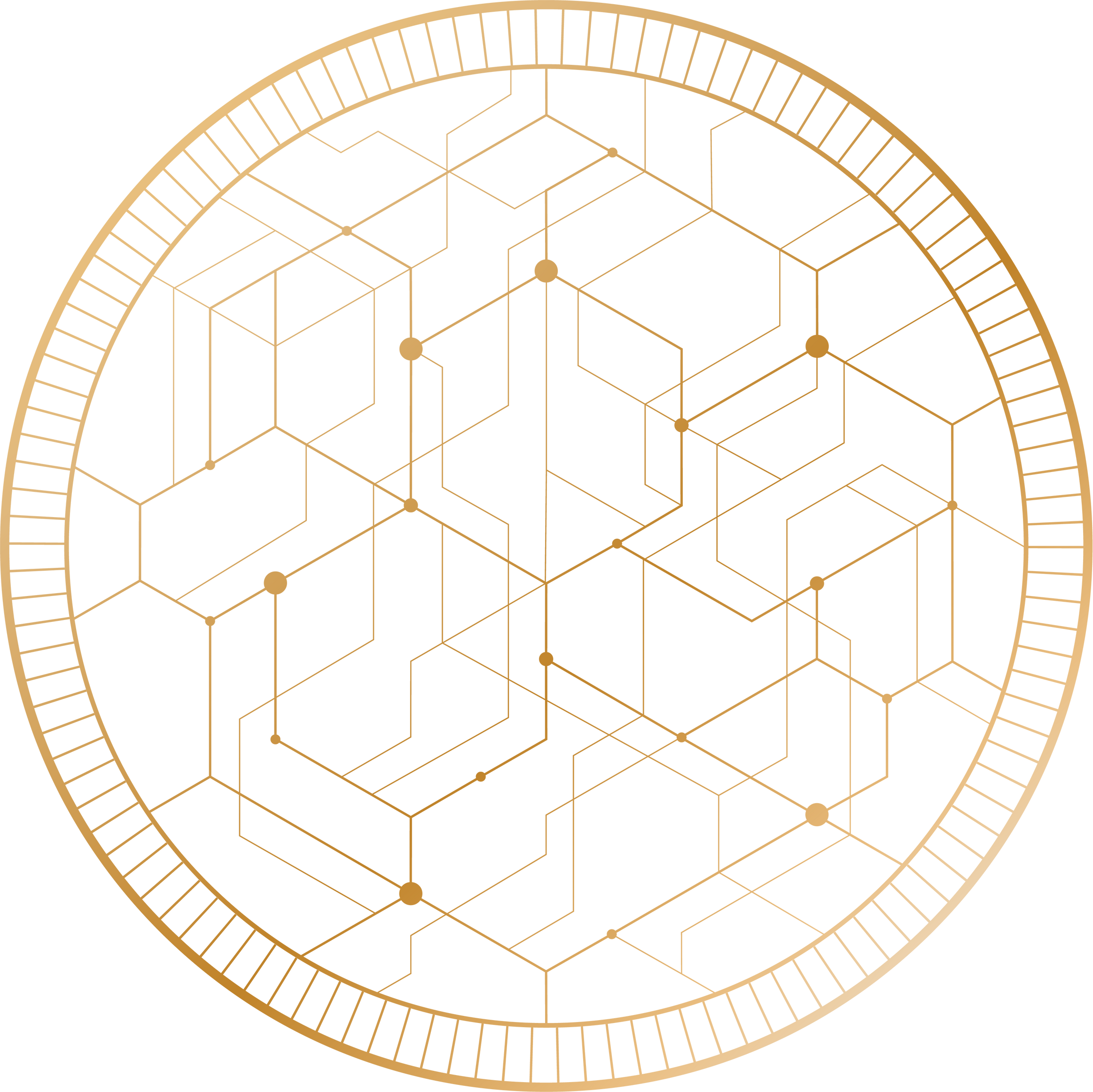 Golden network line connection in circle shape.